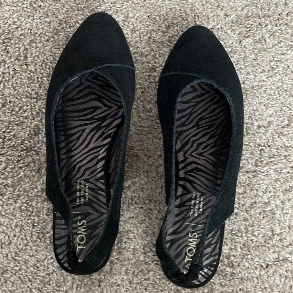 Toms black suede sling back flats